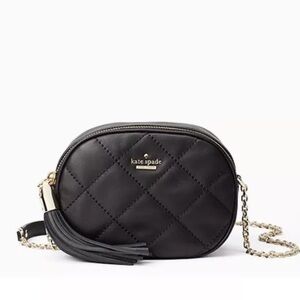 Kate Spade Emerson Place Tinley Black Leather Quilted Gold Chain Crossbody Bag